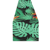 heliconia flower palm monstera leaves black backgr Table Runner