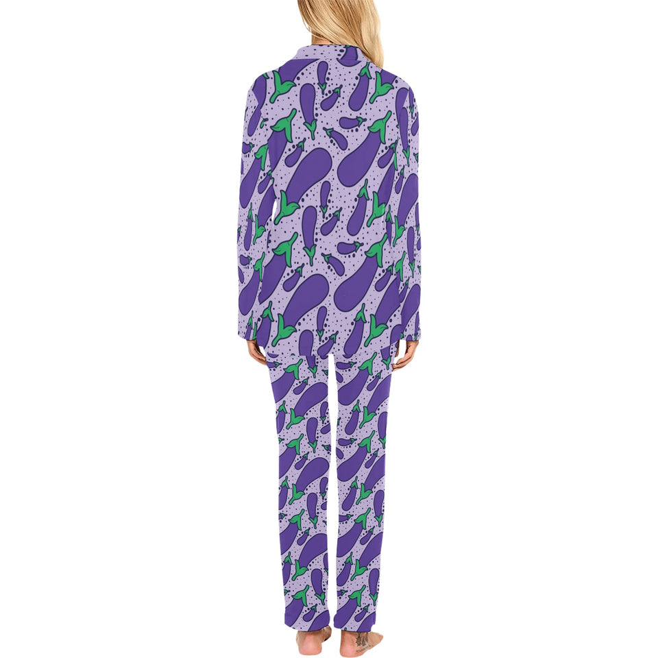 Eggplant Pattern Print Design 03 Women's Long Pajama Set