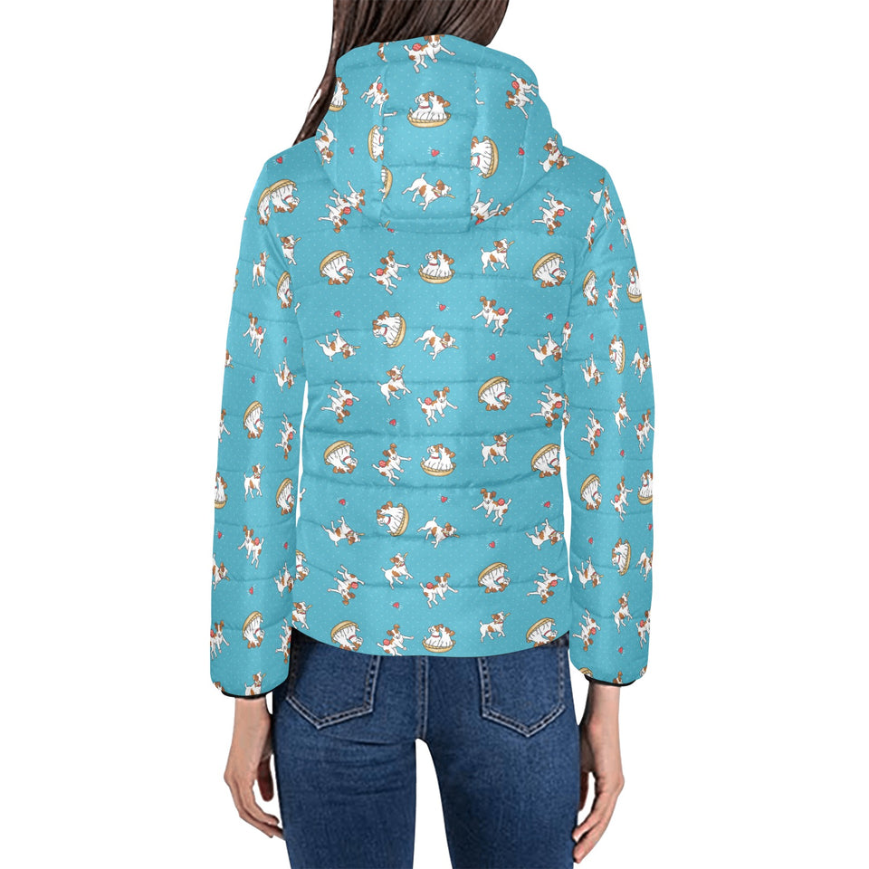 Jack Russel Pattern Print Design 03 Women's Padded Hooded Jacket