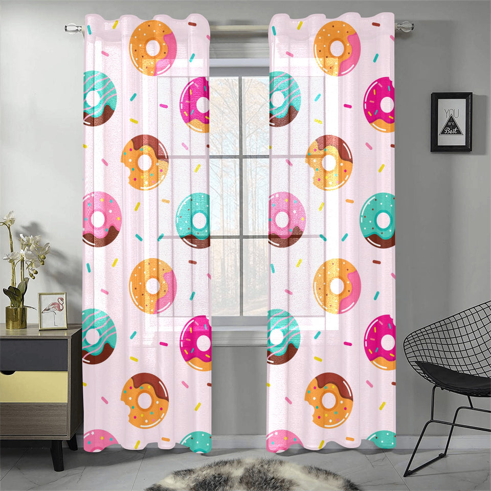 Donut pattern glaze pink background Gauze Curtain