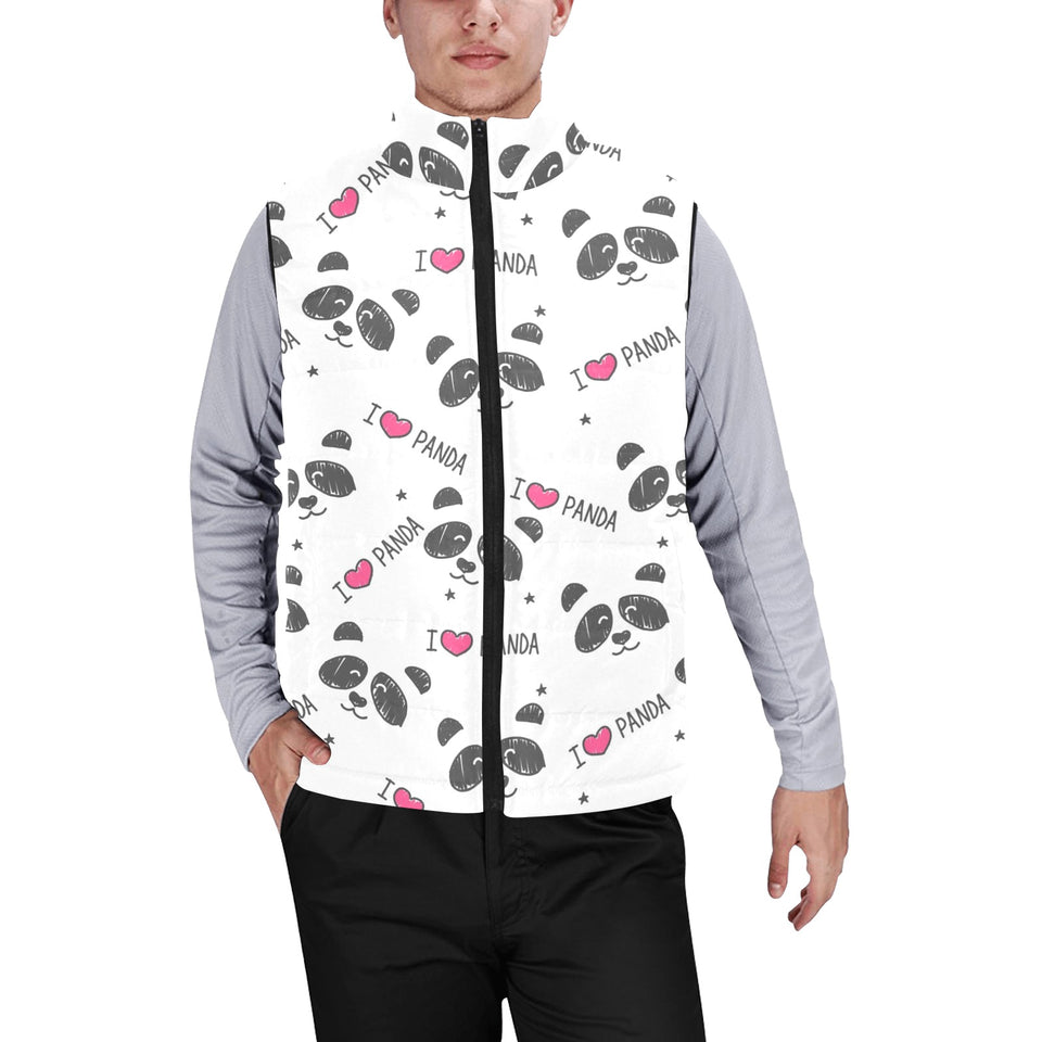 Hand Drawn faces of pandas pattern Men's Padded Vest