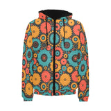 Gear Pattern Print Design 01 Men's Padded Hooded Jacket