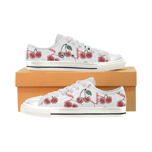 Hand drawn cherry pattern Women's Low Top Canvas Shoes White