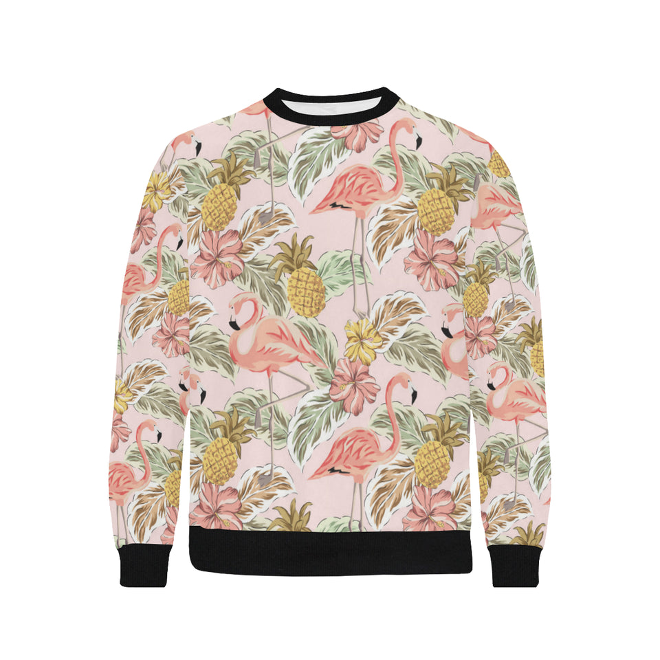 Pink flamingo birds pineapples hibiscus flower pat Men's Crew Neck Sweatshirt