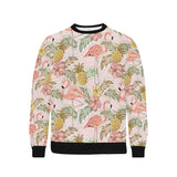 Pink flamingo birds pineapples hibiscus flower pat Men's Crew Neck Sweatshirt