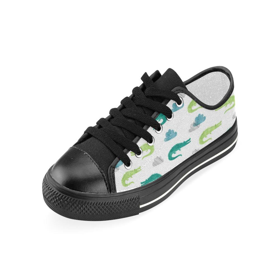 watercolor crocodile pattern Kids' Boys' Girls' Low Top Canvas Shoes Black