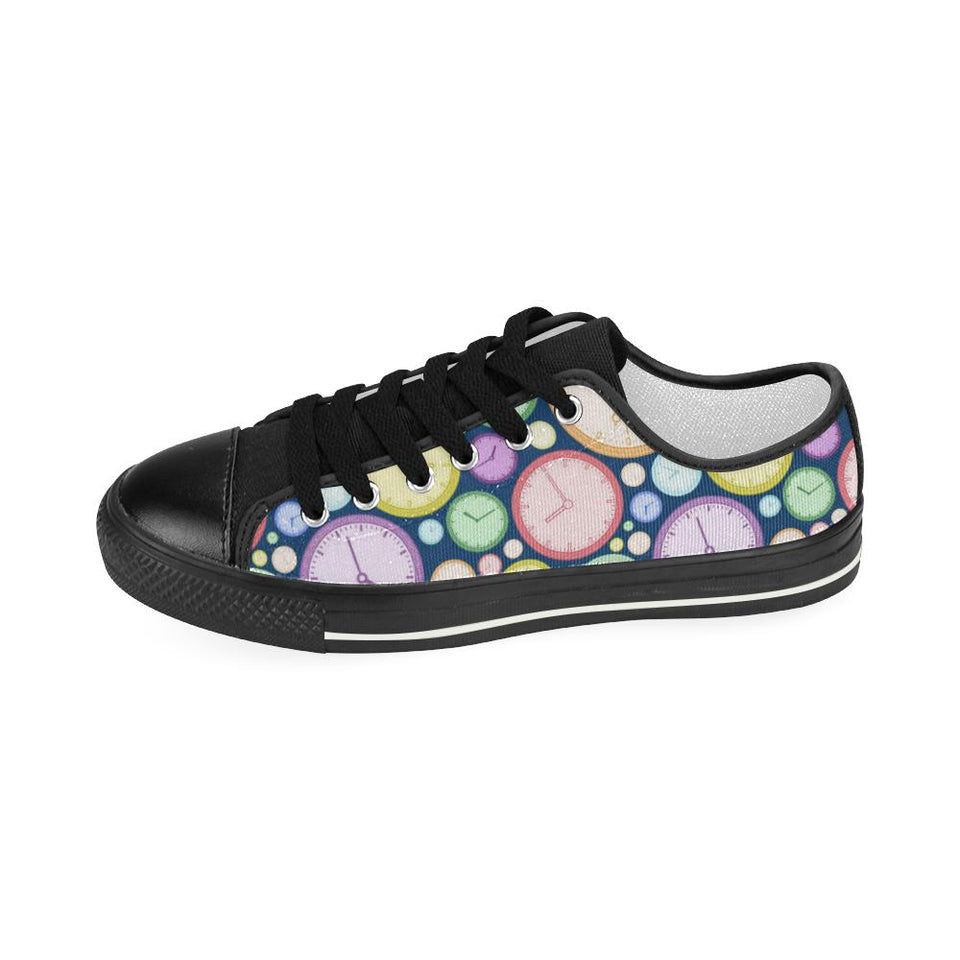 Colorful clock background Kids' Boys' Girls' Low Top Canvas Shoes Black