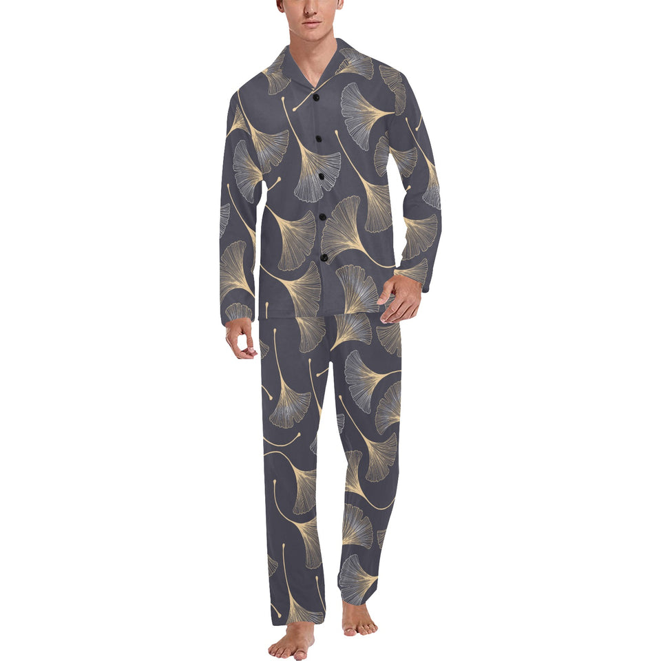 Gold ginkgo leaves Men's Long Pajama Set