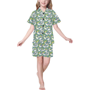 Pelican Pattern Print Design 04 Kids' Boys' Girls' V-Neck Short Pajama Set