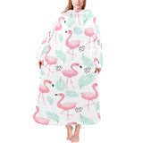 Cute flamingo pattern Blanket Robe with Sleeves
