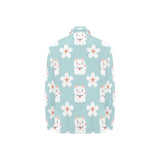 Maneki neko cat sakura Women's Long Sleeve Polo Shirt
