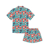 British Pattern Print Design 04 Kids' Boys' Girls' V-Neck Short Pajama Set