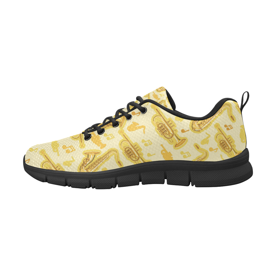 Saxophone cornet pattern yellow background Women's Sneaker Shoes