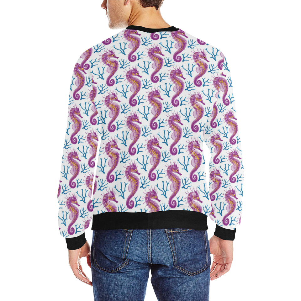 Purple seahorse blue coral pattern Men's Crew Neck Sweatshirt