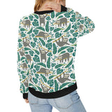Cute sloths tropical palm leaves white background Women's Crew Neck Sweatshirt