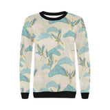 Bonsai bamboo stork japanese pattern cream theme Women's Crew Neck Sweatshirt