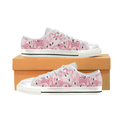 Pink flamingos pattern background Women's Low Top Canvas Shoes White