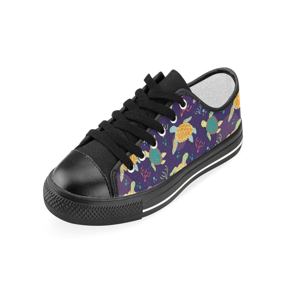 Colorful sea turtle pattern Kids' Boys' Girls' Low Top Canvas Shoes Black