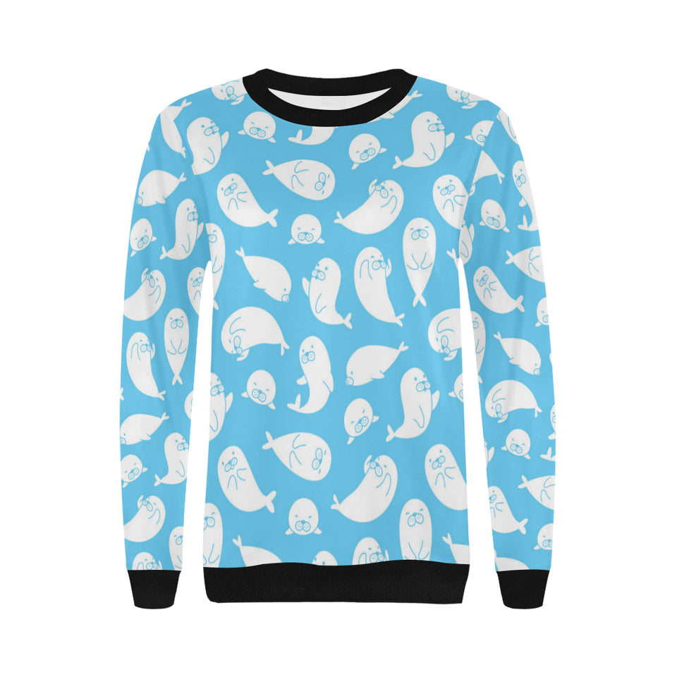 Cute white sea lion seals pattern Women's Crew Neck Sweatshirt
