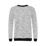 Cartoon hand drawn ice cream black white Women's Crew Neck Sweatshirt