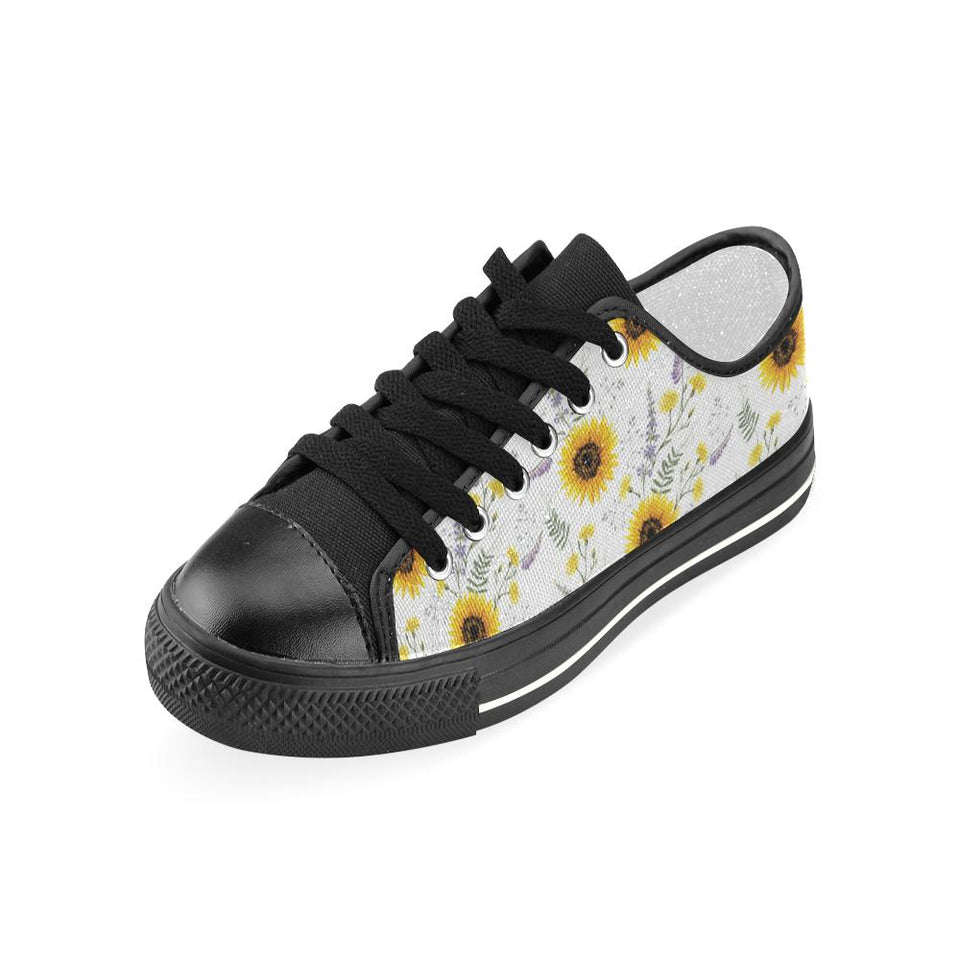beautiful sunflowers pattern Kids' Boys' Girls' Low Top Canvas Shoes Black