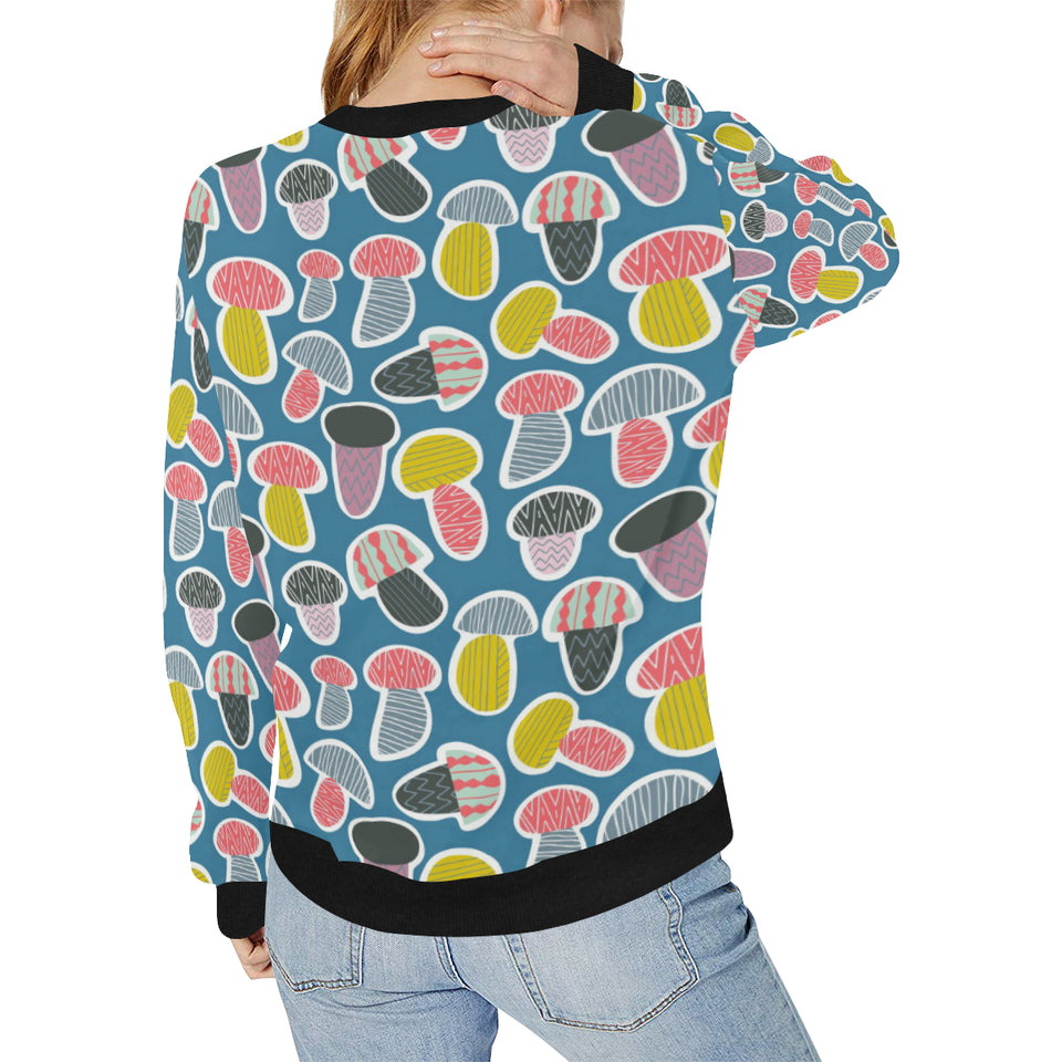Colorful mushroom design pattern Women's Crew Neck Sweatshirt