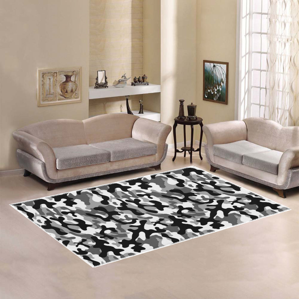 Black white camouflage pattern Area Rug
