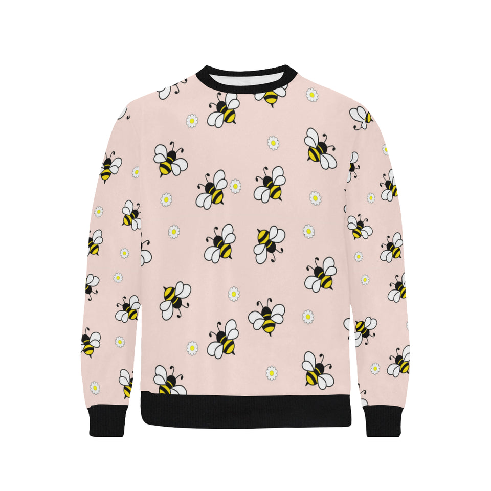 Cute bee flower pattern pink background Men's Crew Neck Sweatshirt