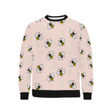 Cute bee flower pattern pink background Men's Crew Neck Sweatshirt