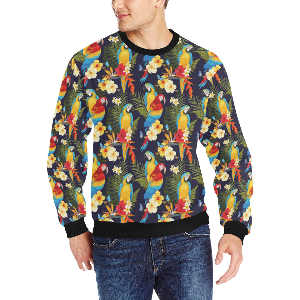 Colorful parrot flower pattern Men's Crew Neck Sweatshirt