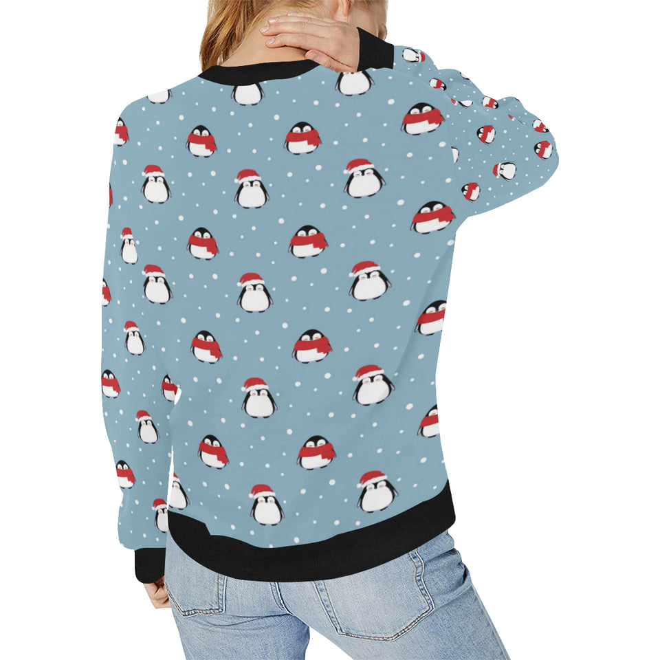 Cute penguin christmas snow pattern Women's Crew Neck Sweatshirt
