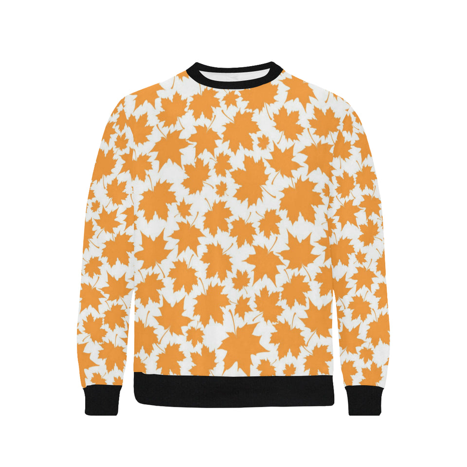Orange Maple Leaf pattern Men's Crew Neck Sweatshirt