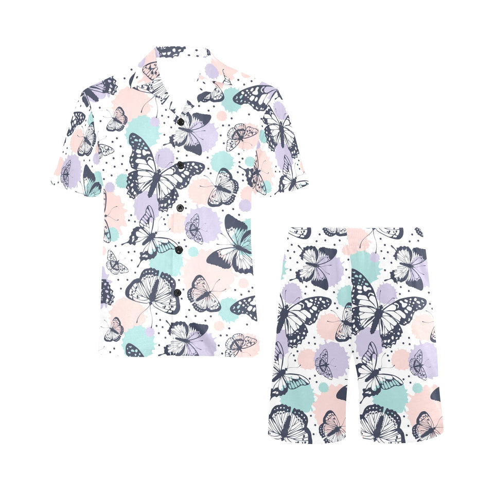 Butterfly pattern Men's V-Neck Short Pajama Set