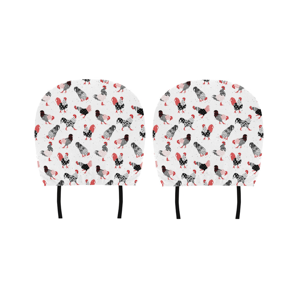 Cool rooster chicken cock floral ornament backgrou Car Headrest Cover