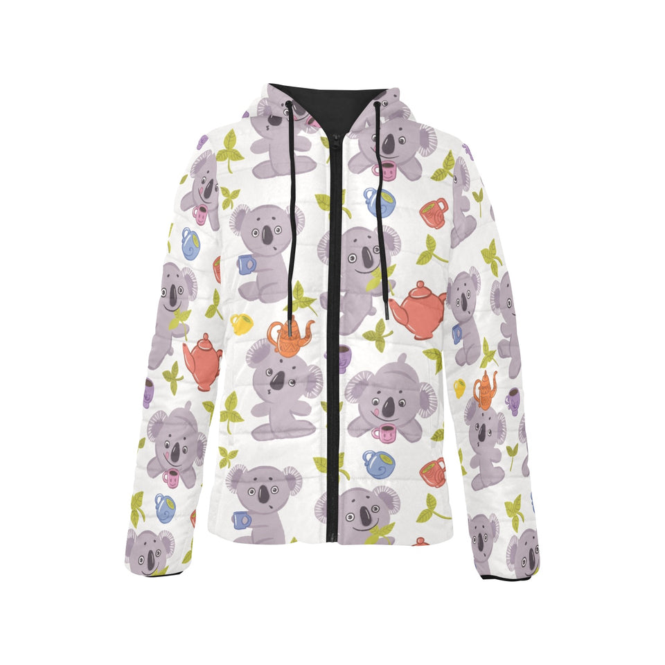 Cute koalas teapots tea Women's Padded Hooded Jacket