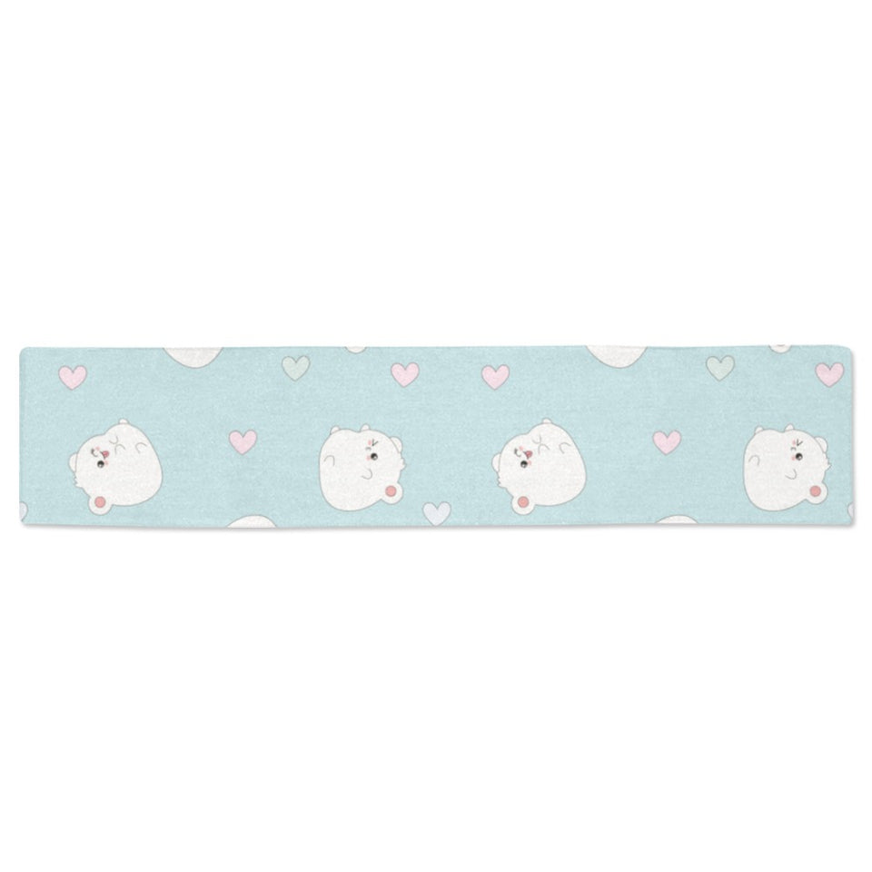 White cute hamsters heart pattern Table Runner