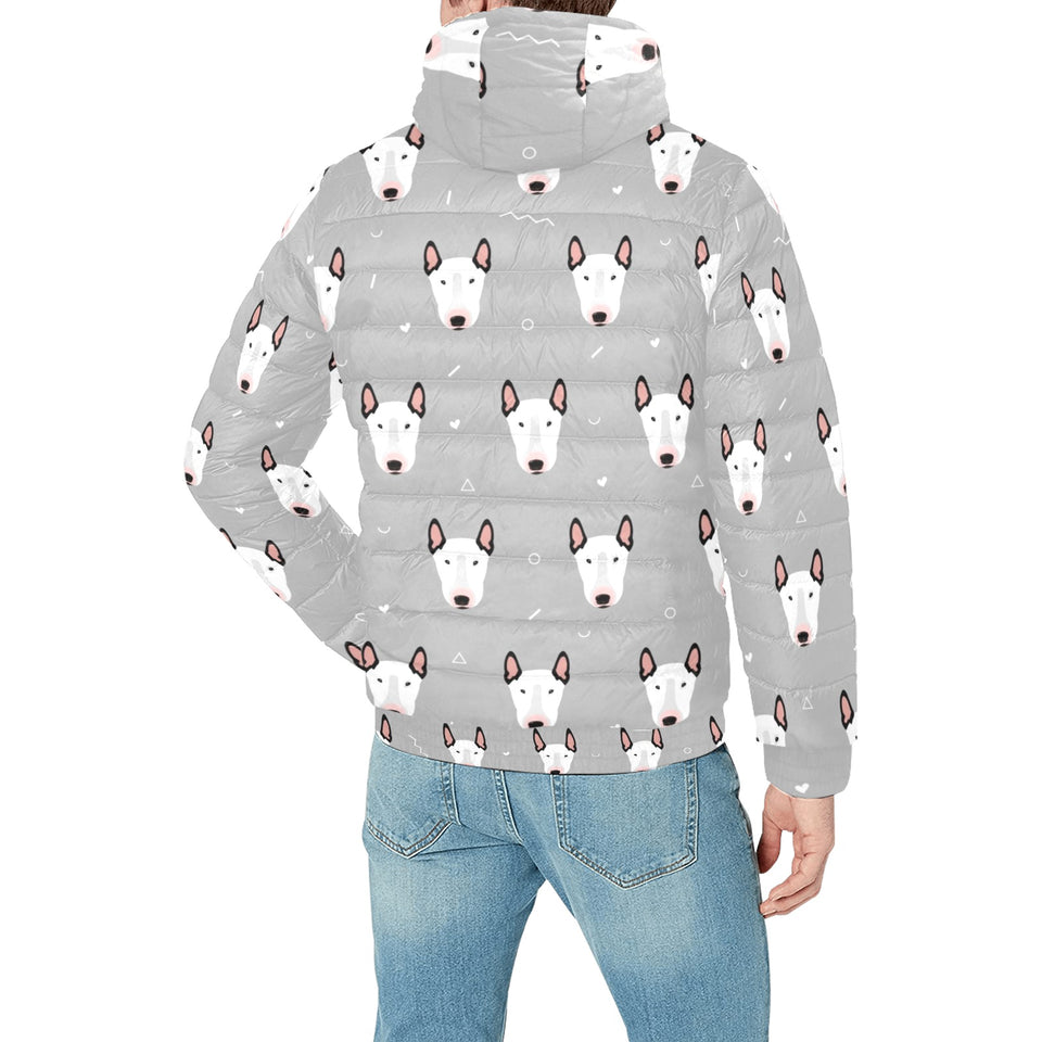 Bull Terrier Pattern Print Design 05 Men's Padded Hooded Jacket