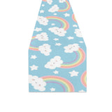 Cute rainbow clound star pattern blue background Table Runner