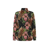 Horse head wild roses pattern Women's Long Sleeve Polo Shirt