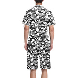 Black white camouflage pattern Men's V-Neck Short Pajama Set