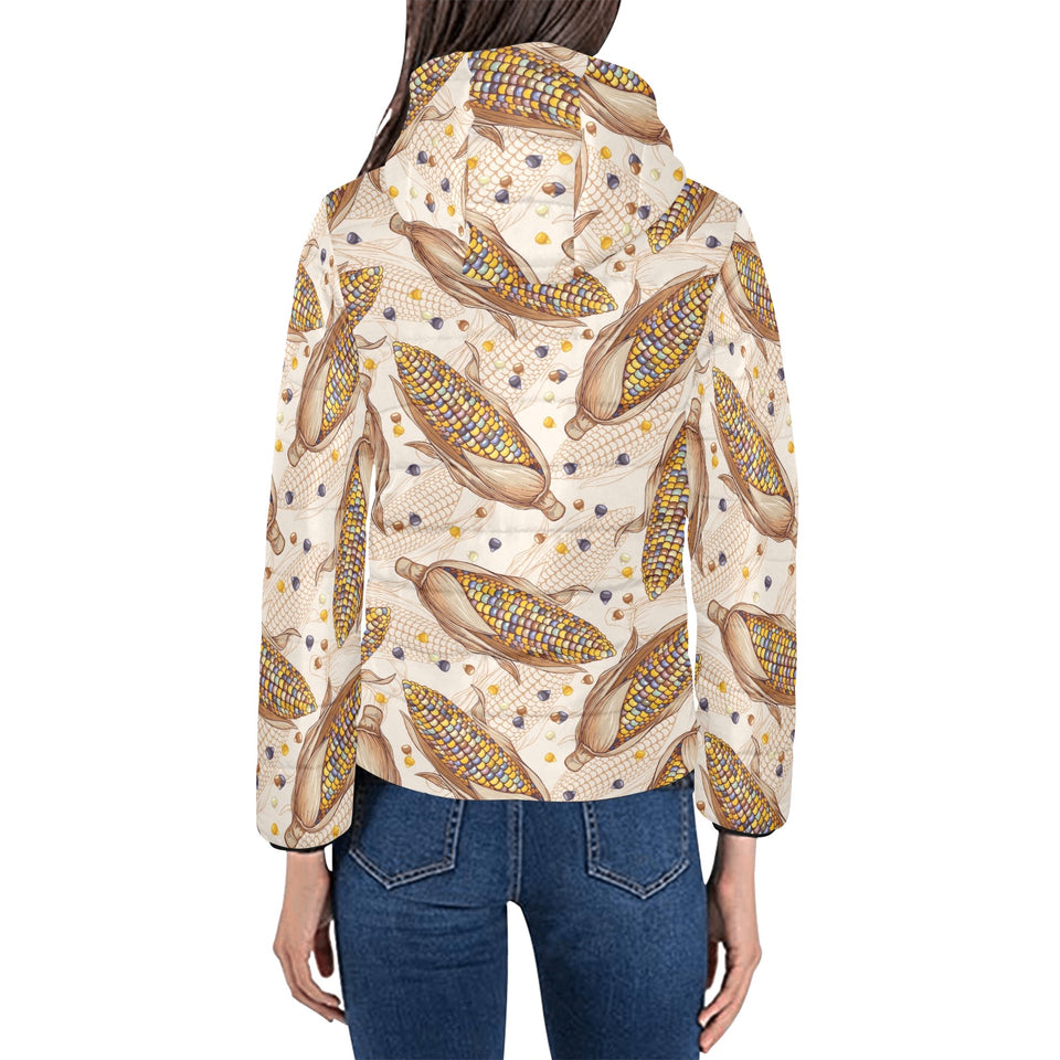 Corn Pattern Print Design 03 Women's Padded Hooded Jacket