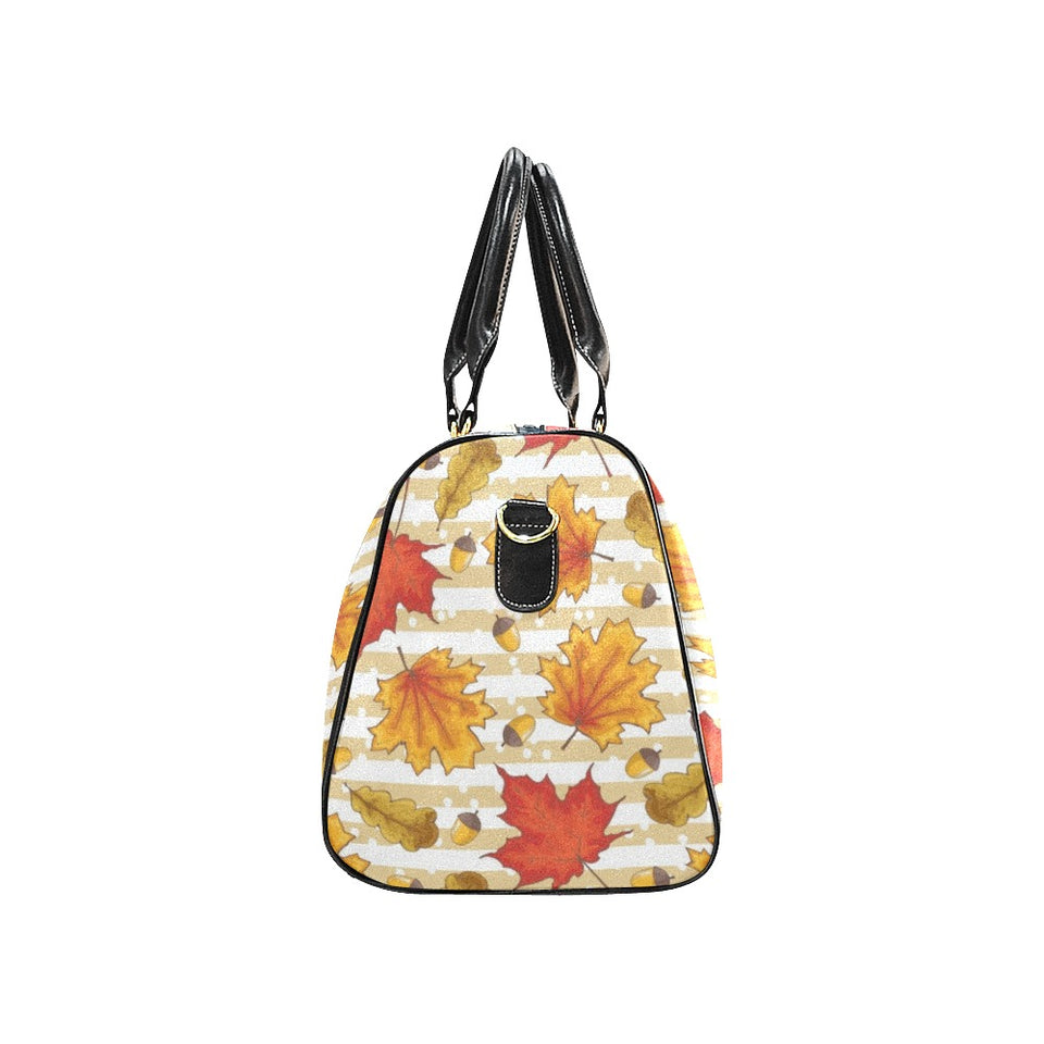 Maple leaf oak leaf acorns beige striped backgroun Travel Bag