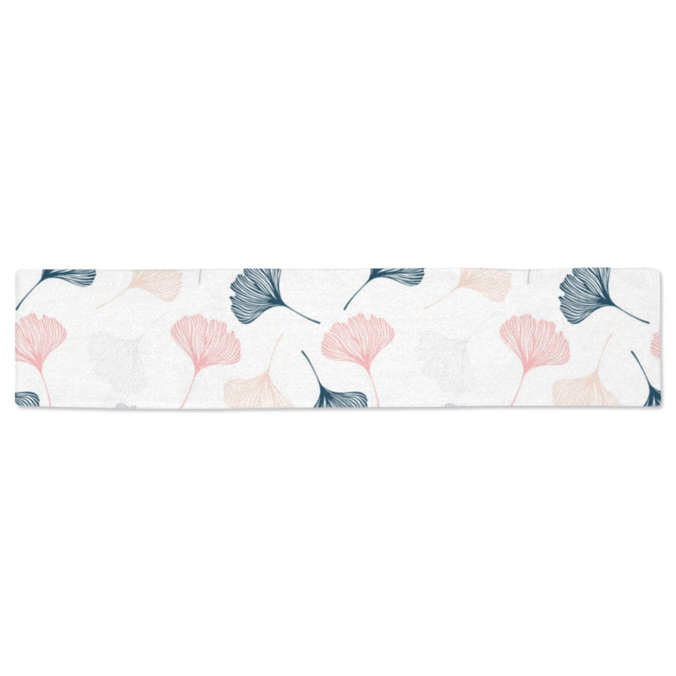 Black Gray Cream coral ginkgo leaves pattern Table Runner
