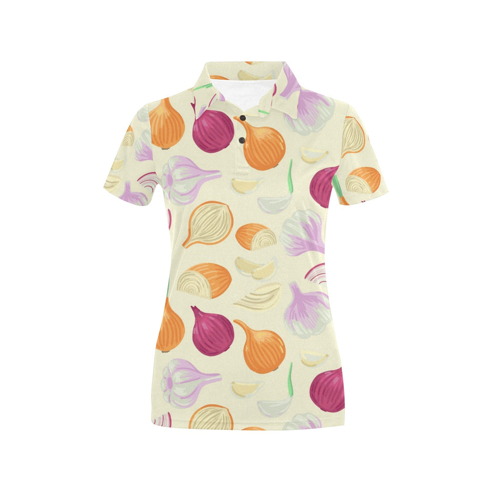 Onion garlic white red pattern Women's All Over Print Polo Shirt