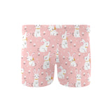 Cute white rabbit flower pink background Men's Swimming Trunks