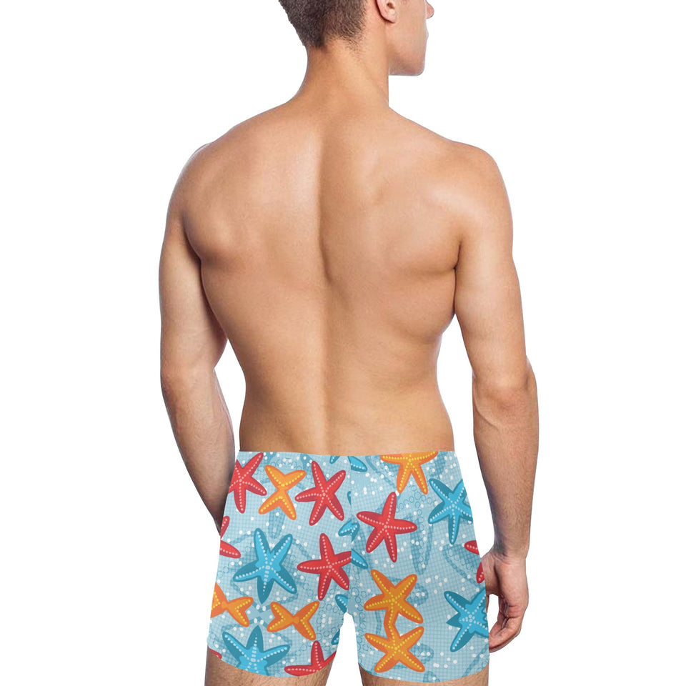 Blue red orange starfish pattern Men's Swimming Trunks
