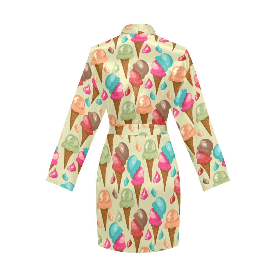 Colorful ice cream pattern Women's Long Sleeve Belted Night Robe