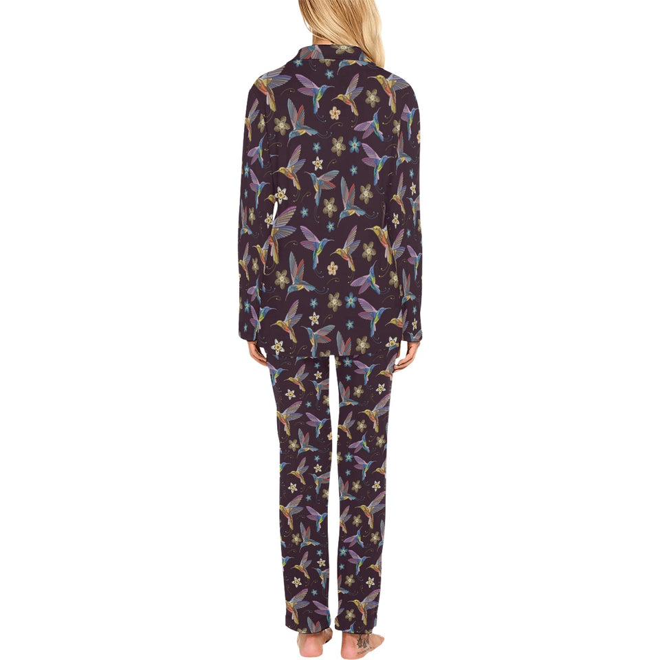 Hummingbird Pattern Print Design 04 Women's Long Pajama Set