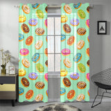 Colorful donut pattern green background Gauze Curtain