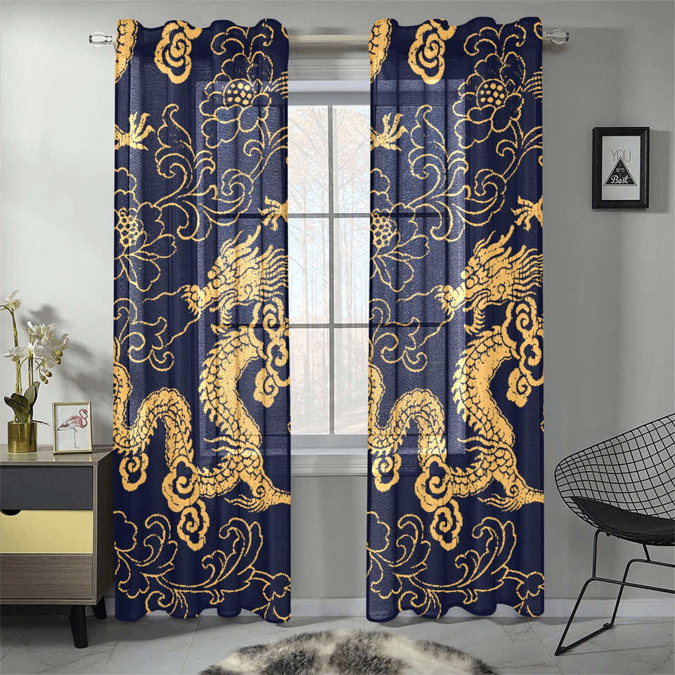 Gold dragon pattern Gauze Curtain